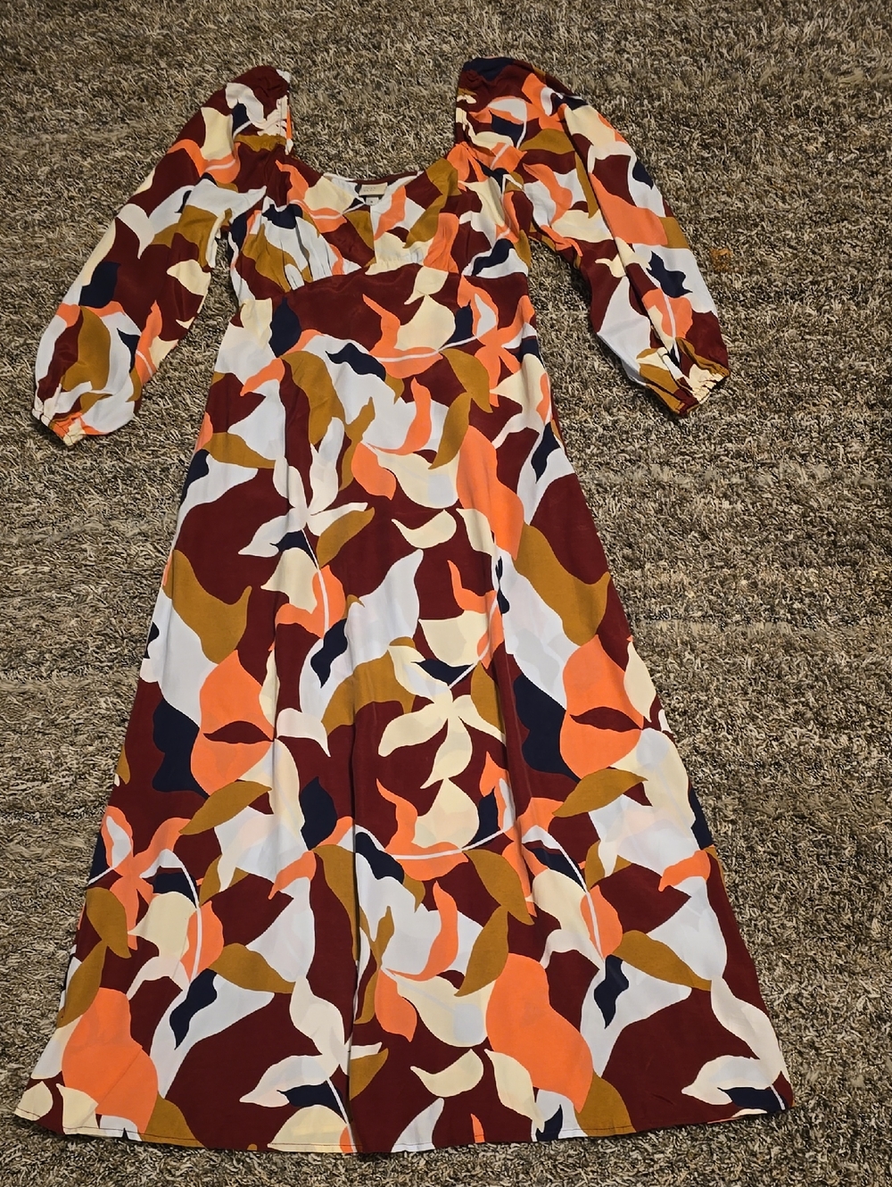a new day Long-Sleeve Maxi Dress in Rust, Orange, Navy & Cream Abstract Print
